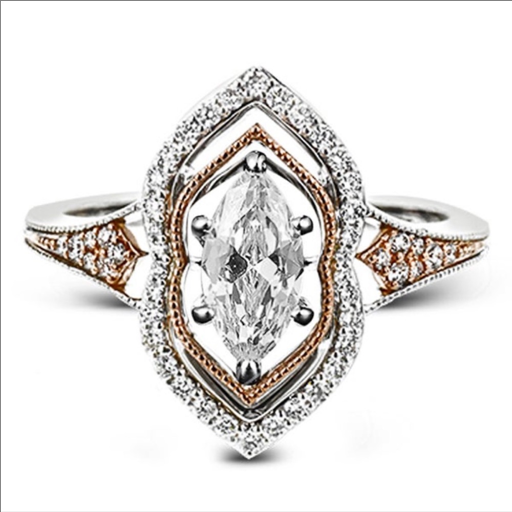 New SS Antique 2 tone Pear Cut Diamond Ring